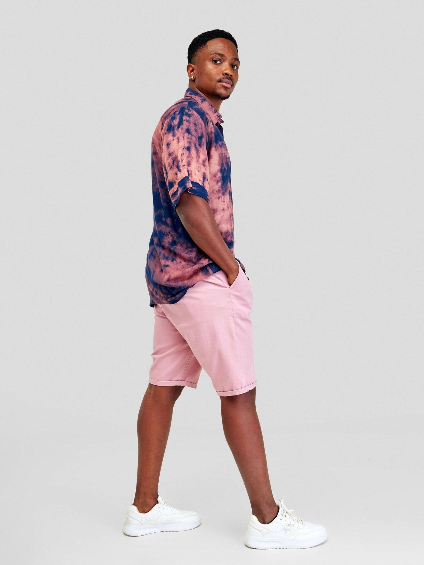 Vazi Afriq Tie & Dye Normal Collar Shirt - Navy Blue Bleach - Shopzetu