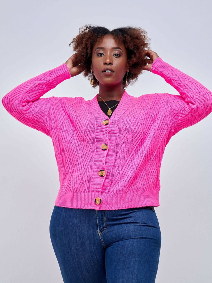 The Fashion Frenzy Button Cardigan - Pink - Shop Zetu Kenya