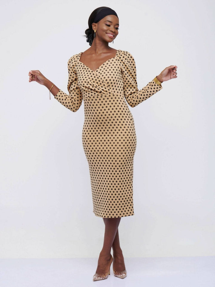 The Fashion Frenzy Polka Bodycon - Khaki - Shop Zetu Kenya