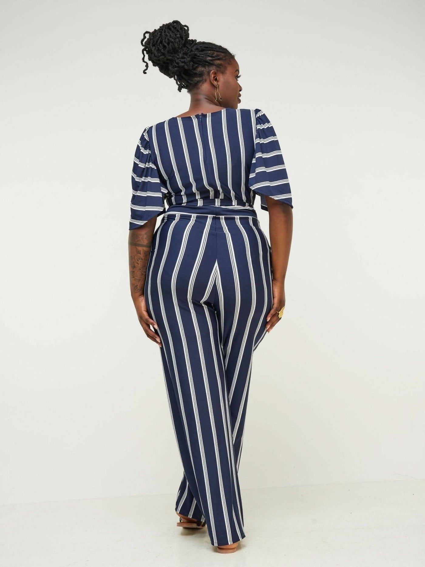Phyls Collections Tunis Jumpsuit-Navy Blue & White stripes - Shopzetu