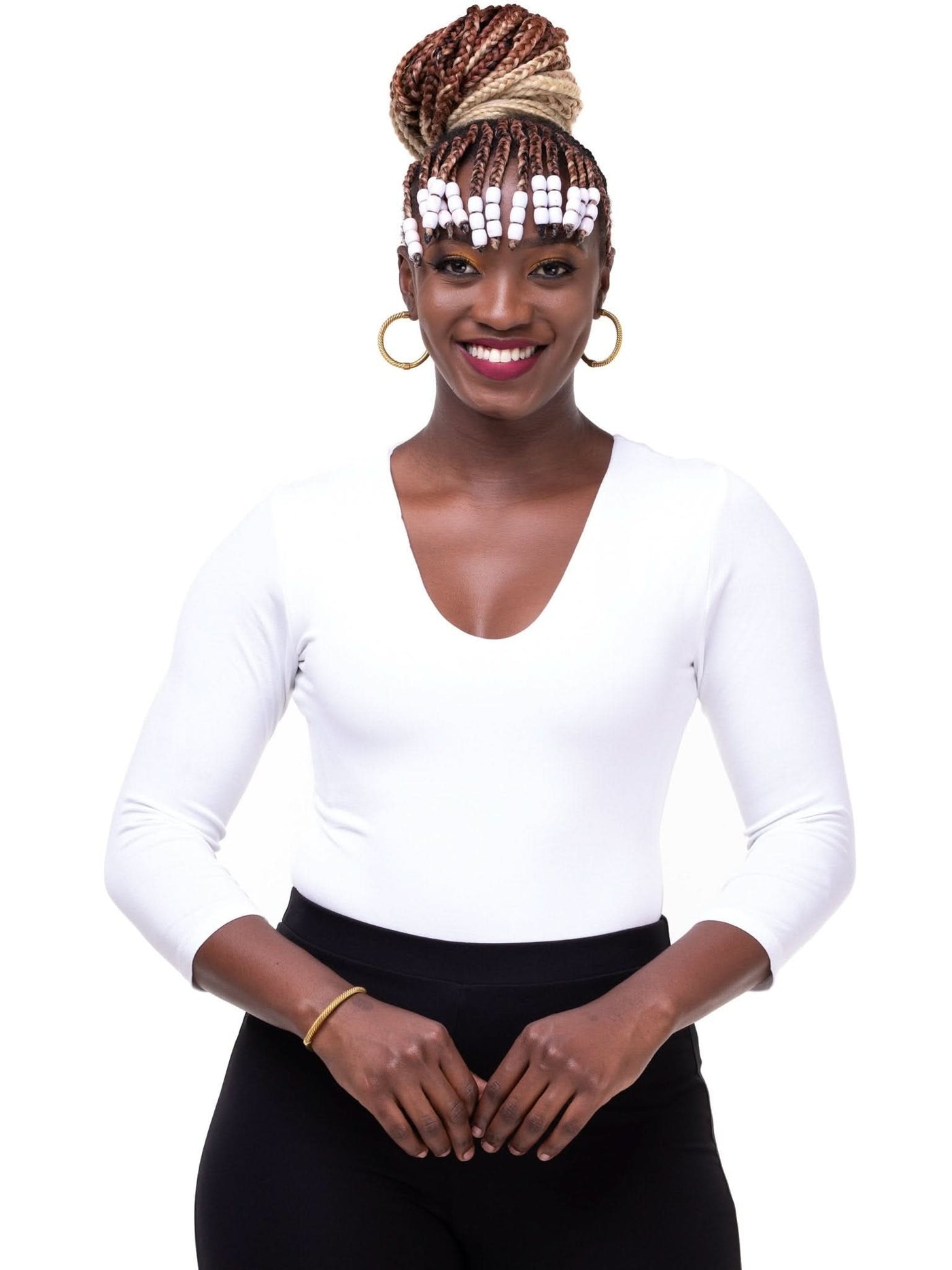 Vivo Basic 3/4 Sleeved Double Layered Bodysuit - White - Shop Zetu Kenya