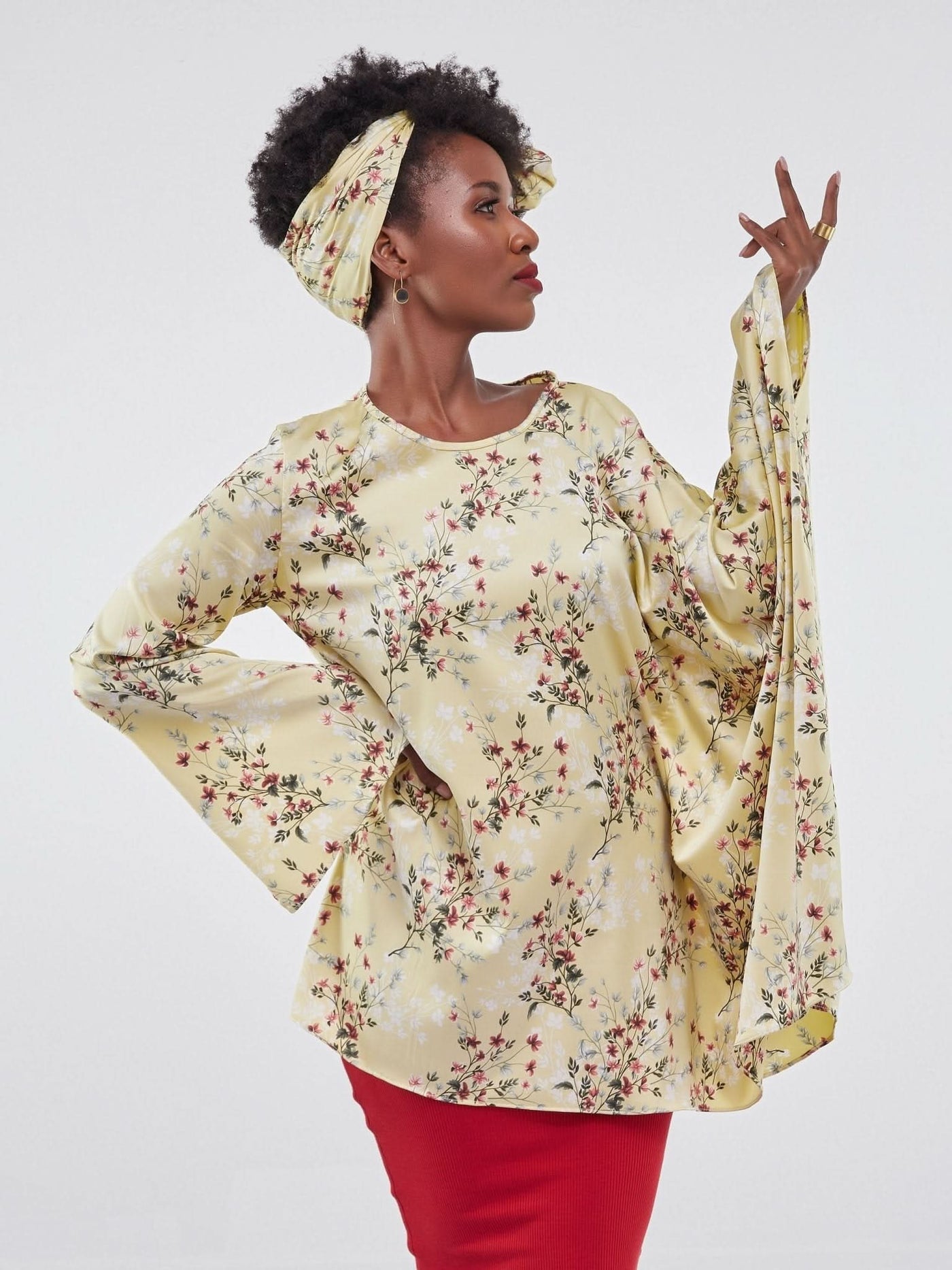 Vivo Jamila Side Drape Top - Yellow Floral Print - Shopzetu