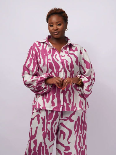 Tuli Aria Pant Set - Purple / White Print - Shopzetu