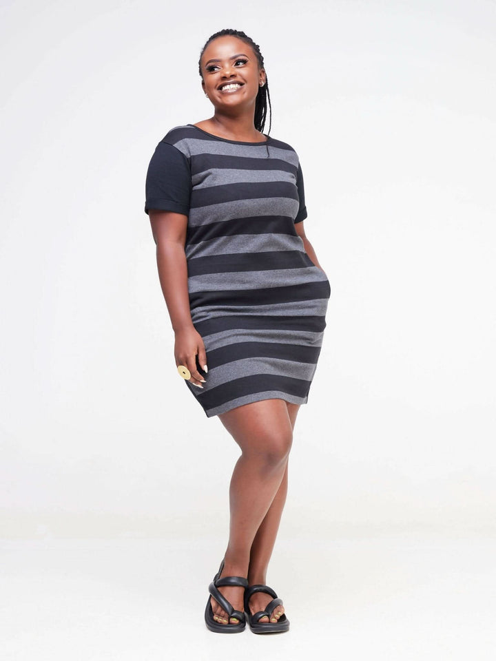 Hessed Short Sleeved Mini Dress - Grey - Shopzetu