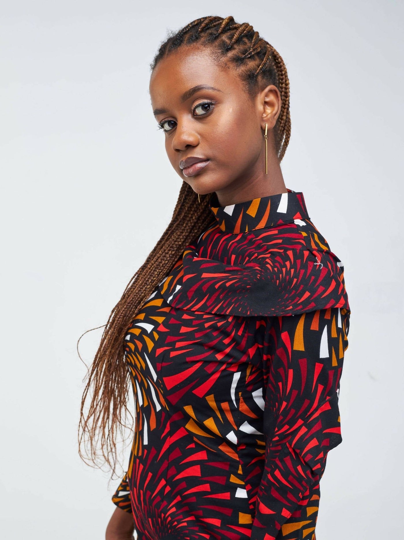 Gravio Fashions Chinese Collar Dress - Red / Black - Shopzetu