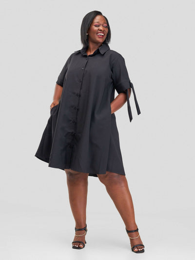 Hando Afrikan Designs Njeri Shirt Dress - Black - Shopzetu