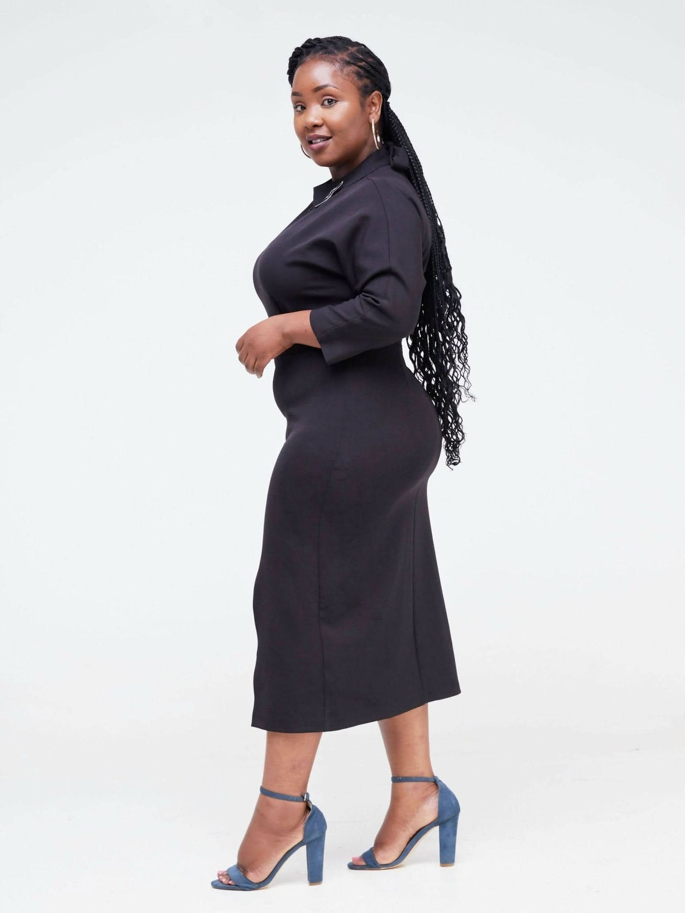 The Fashion Frenzy Shift Dress With Leather Detail- Black - Shopzetu