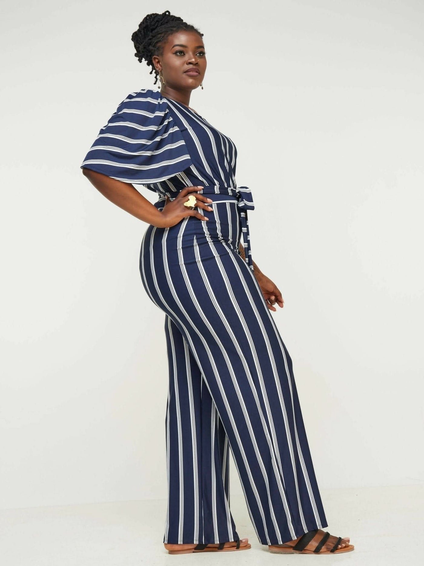 Phyls Collections Tunis Jumpsuit-Navy Blue & White stripes - Shopzetu