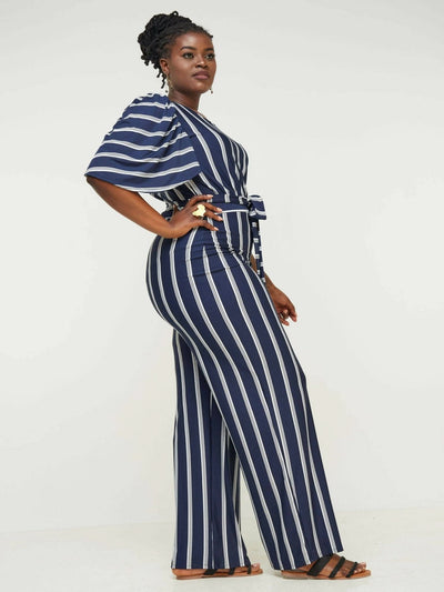 Phyls Collections Tunis Jumpsuit-Navy Blue & White stripes - Shopzetu
