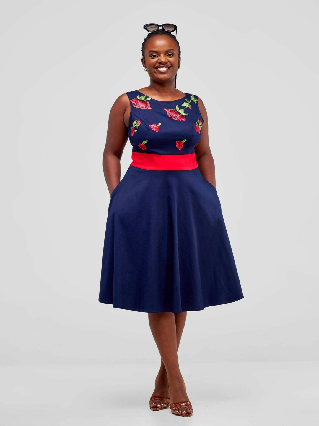 Immaculate Chic Skater Dress - Navy Blue - Shopzetu