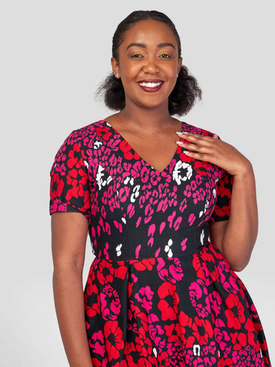 Gravio Fashions Chui Skater Dress - Pink Red - Shopzetu