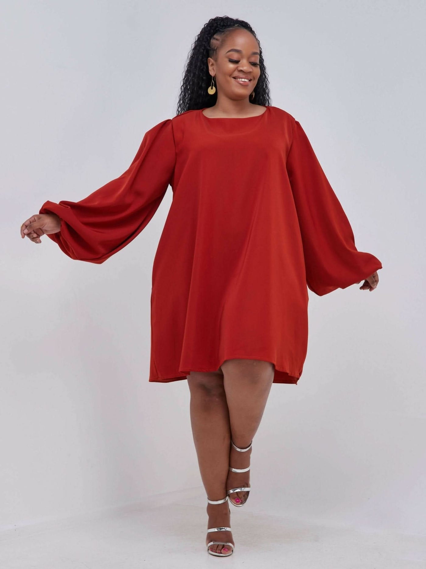 Zia Africa "Above Average" Shift Dress - Burnt Orange - Shopzetu