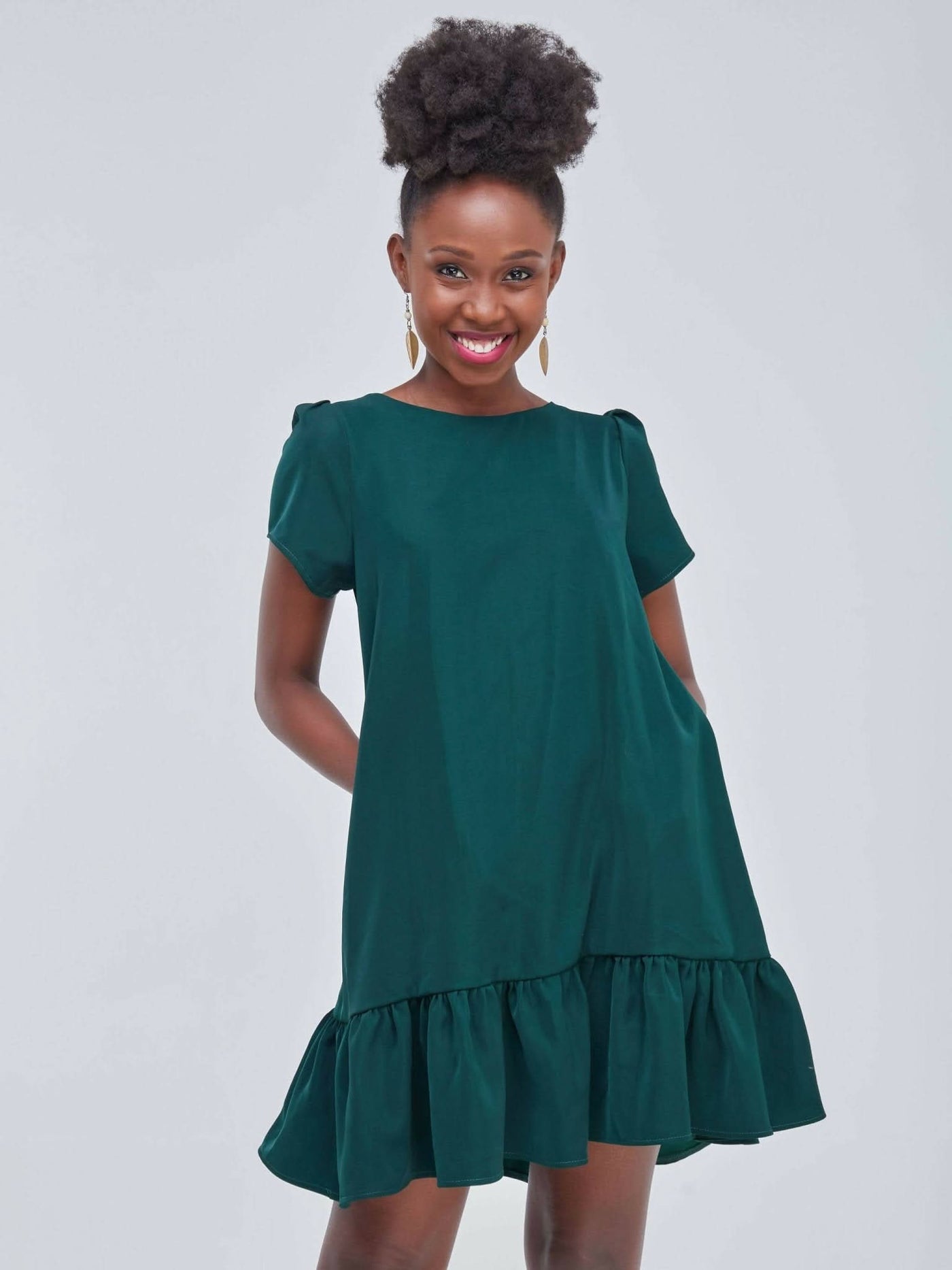 Zia Africa "Malindi" Ruffle Dress - Emerald - Shopzetu