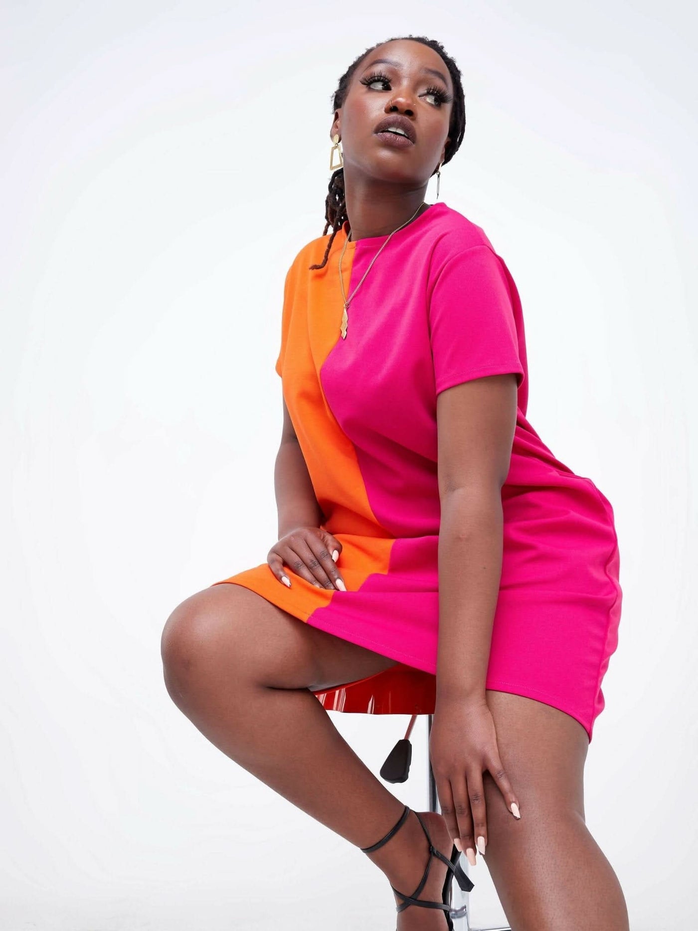 Zia Africa "Pretty Girl Summer" Two Tone Dress - Pink / Orange - Shopzetu