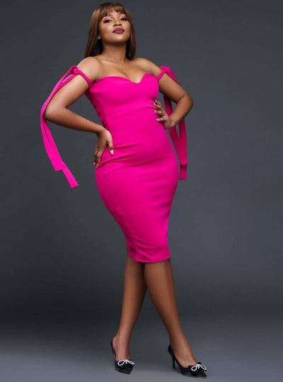 Zia Africa "Strawberry" Multi - Tie Bodycon Dress - Fuschia - Shopzetu