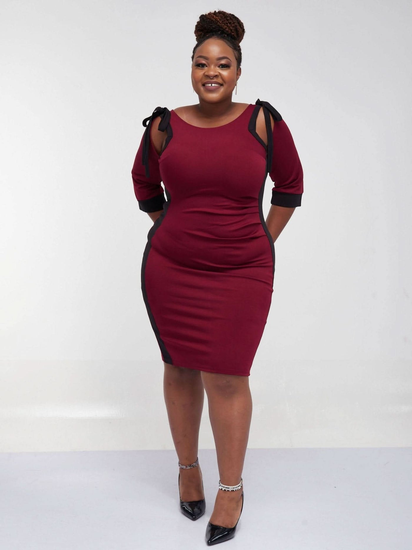 Zola Material Maroon Bodycon Office Dress - Maroon - Shop Zetu Kenya