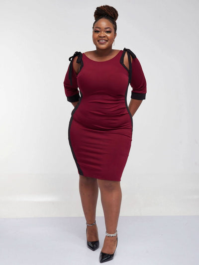 Zola Material Maroon Bodycon Office Dress - Maroon - Shop Zetu Kenya