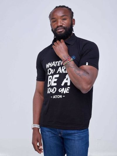 Zola Printed Polo T-shirt - Black - Shop Zetu Kenya