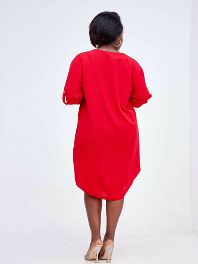 Free Dress Long Sleeve - Red - Shopzetu