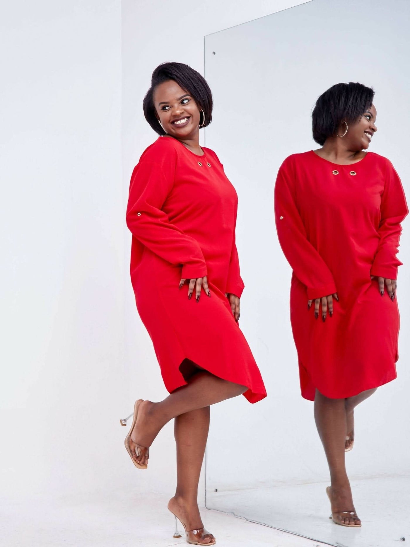 Free Dress Long Sleeve - Red - Shopzetu