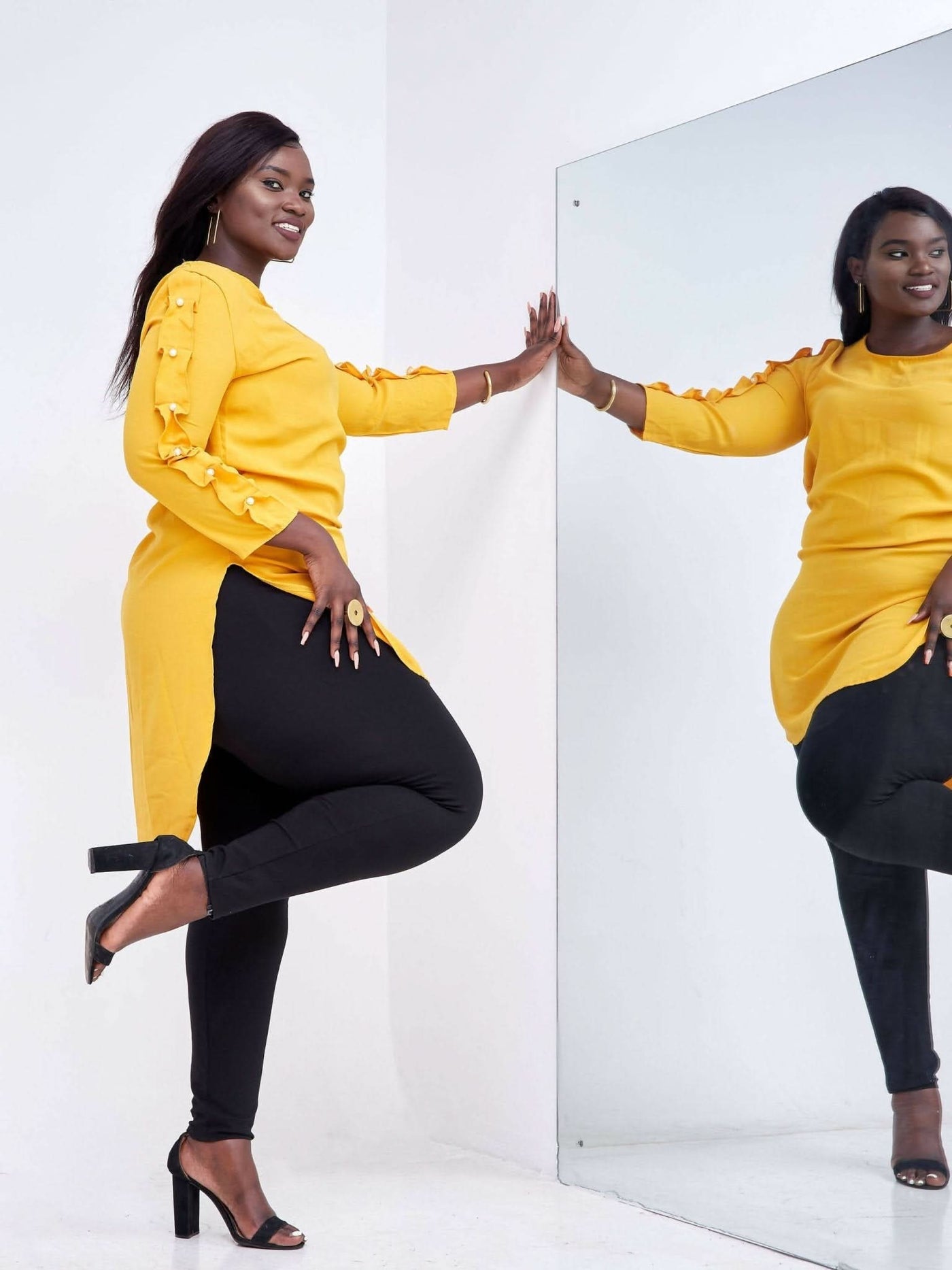 Zola Yellow Pearl High-Low Shirt Dress - Yellow - Shop Zetu Kenya
