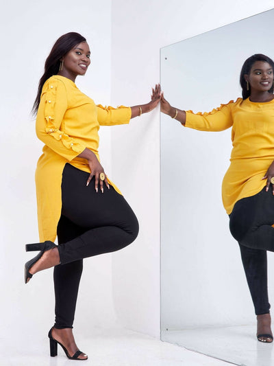 Zola Yellow Pearl High-Low Shirt Dress - Yellow - Shop Zetu Kenya