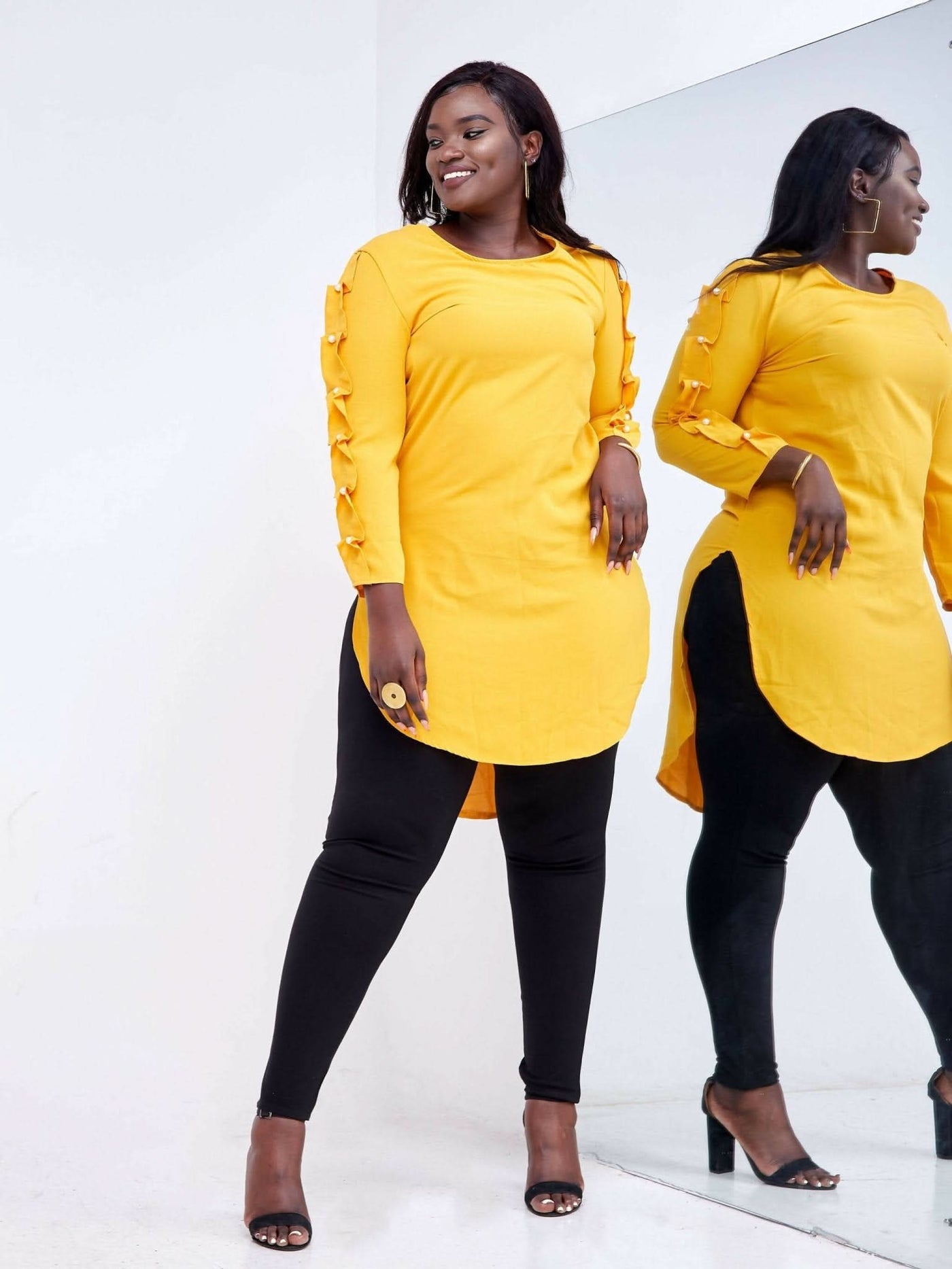 Zola Yellow Pearl High-Low Shirt Dress - Yellow - Shop Zetu Kenya